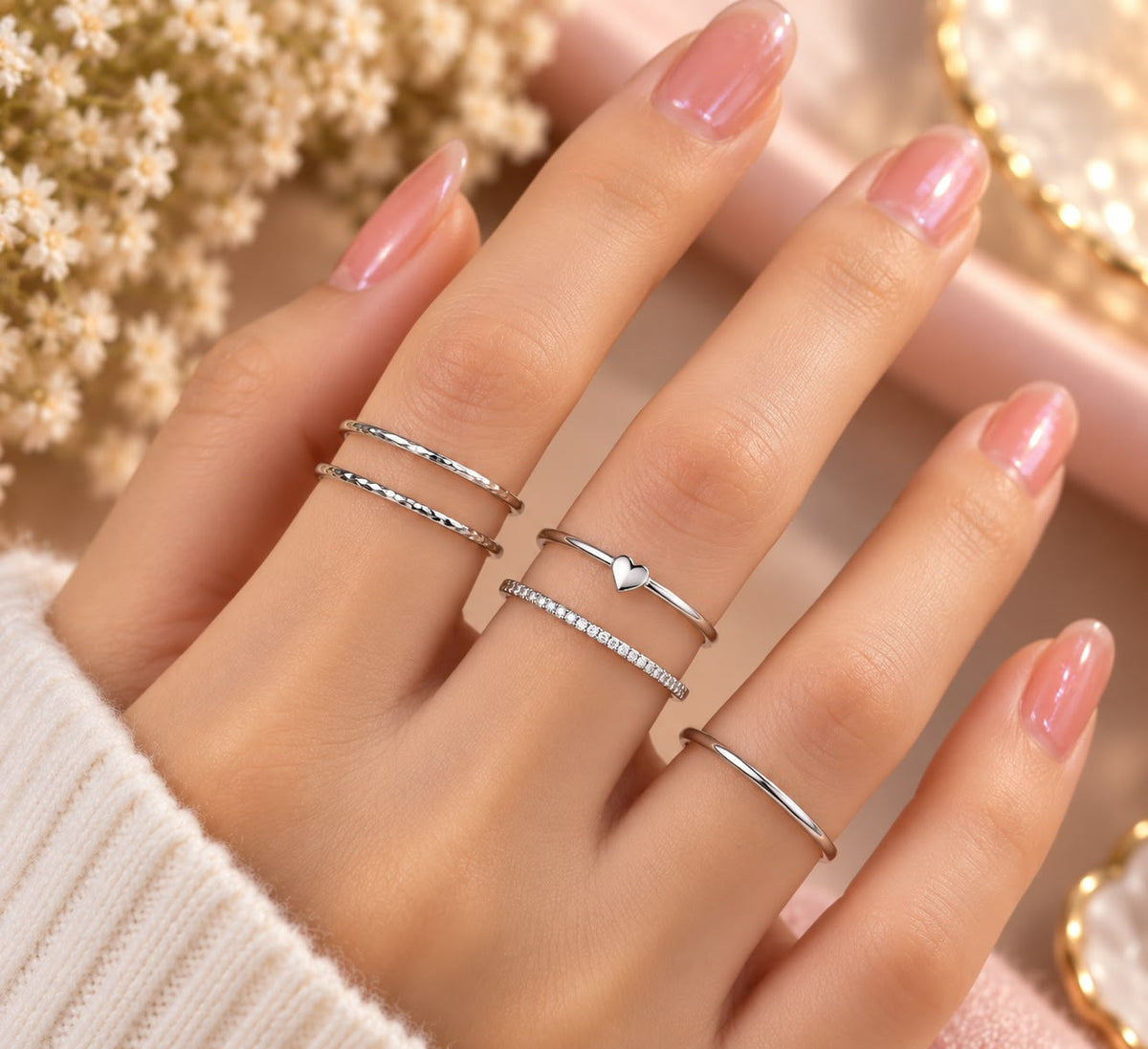 5-Piece Silver Ring Set for Women