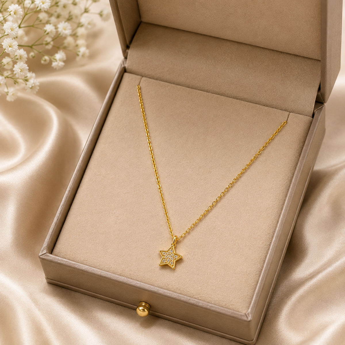 Elegant Gold Short Necklace with Sparkling Star Pendant