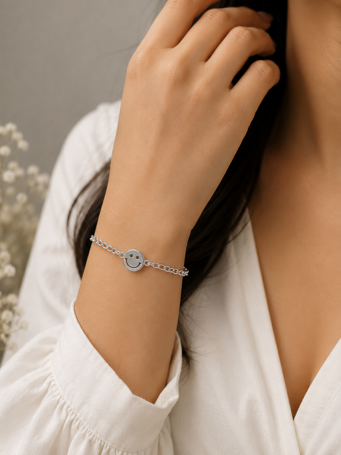 Silver Smiley Chain Bracelet