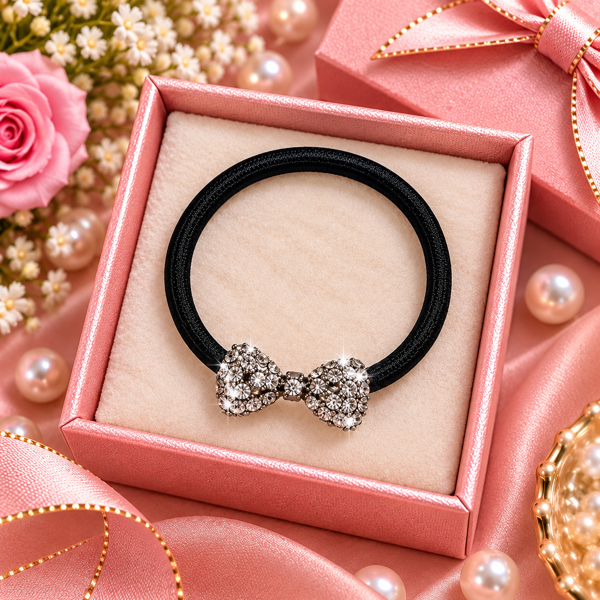 Silver Crystal Bow Hair Tie