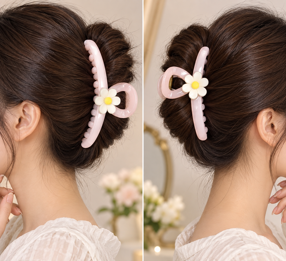 Pink Floral Hair Clutcher with Heart Design