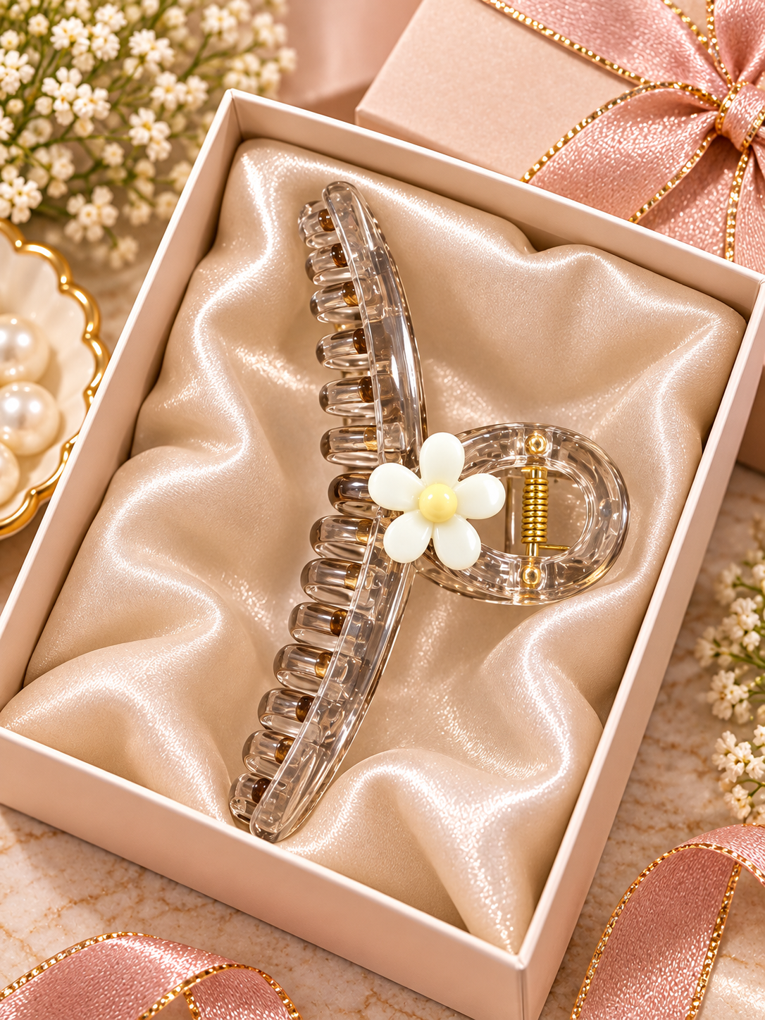 Transparent Hair Clutcher with Floral Design