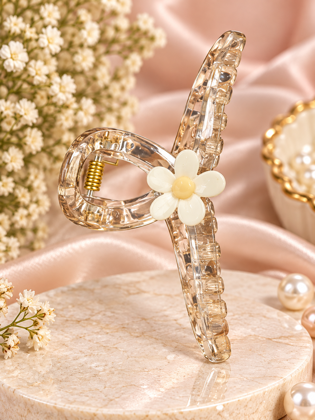 Transparent Hair Clutcher with Floral Design