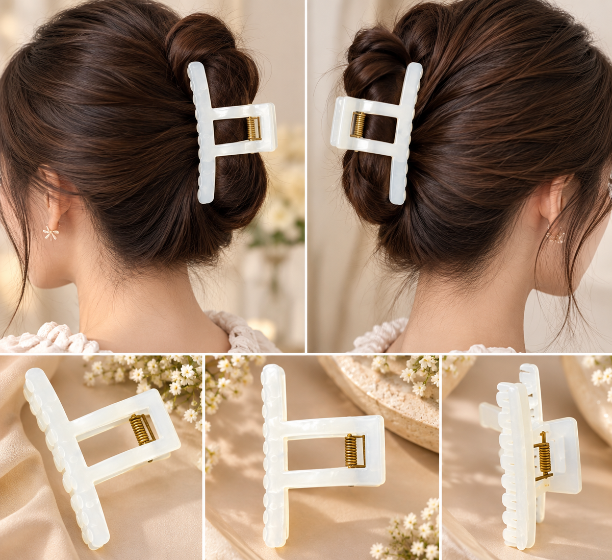 White Floral Design Hair Clutcher