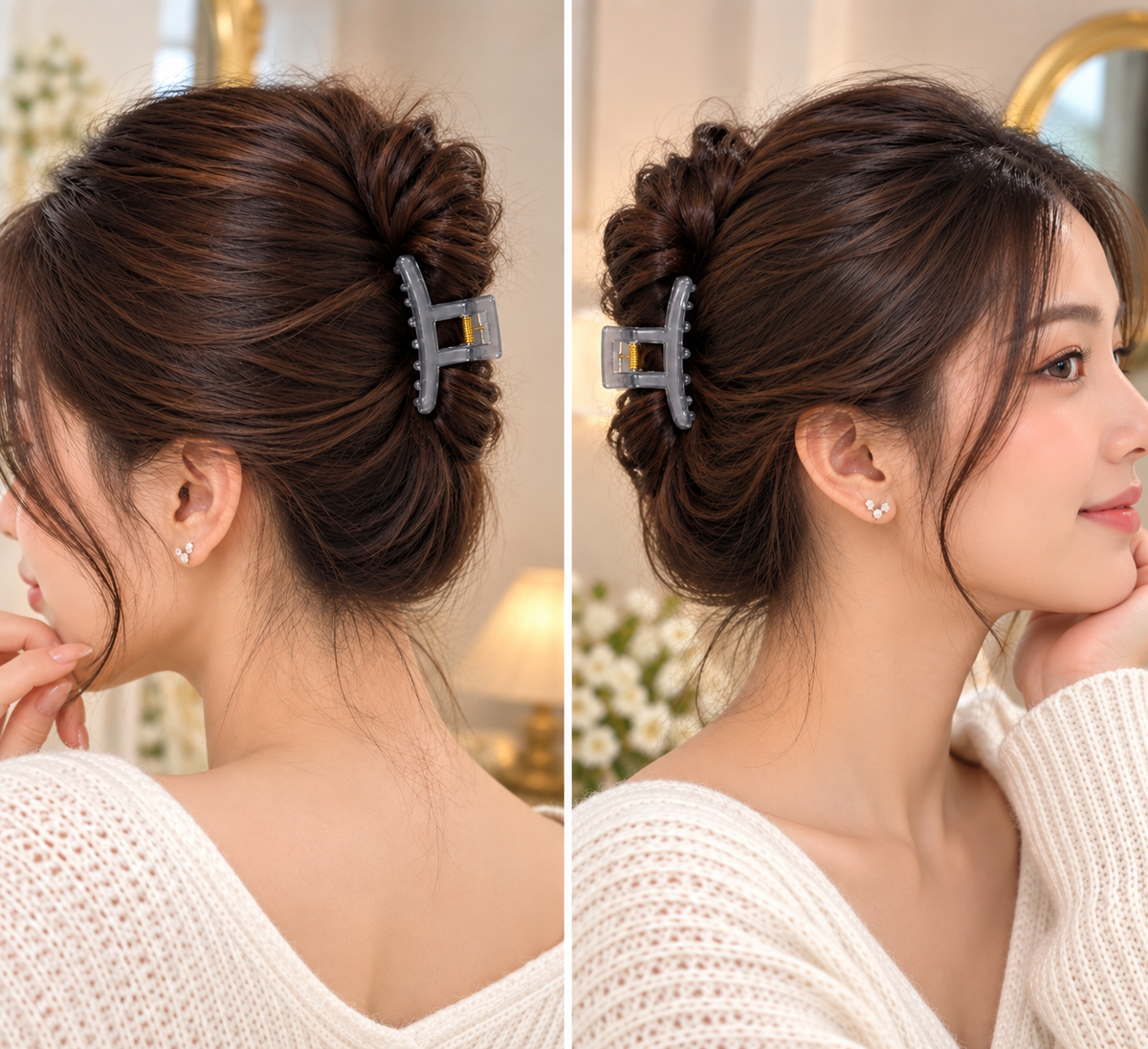 Grey Transparent Geometric Hair Clutcher