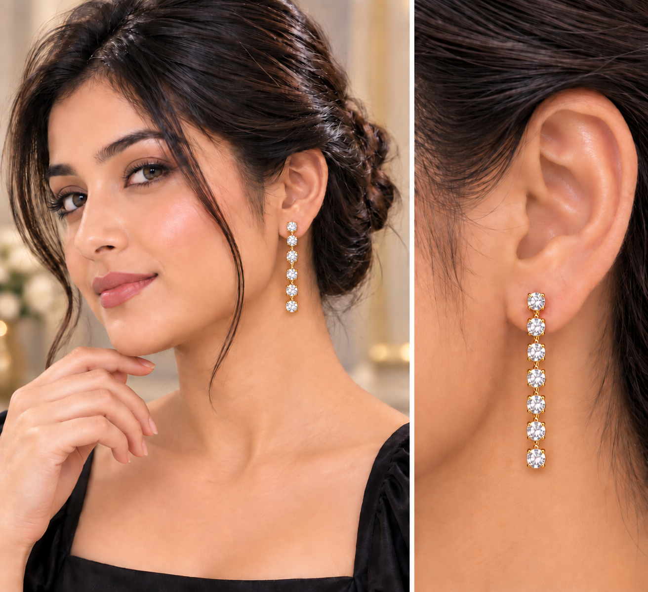 Gold Crystal Linear Drop Earrings