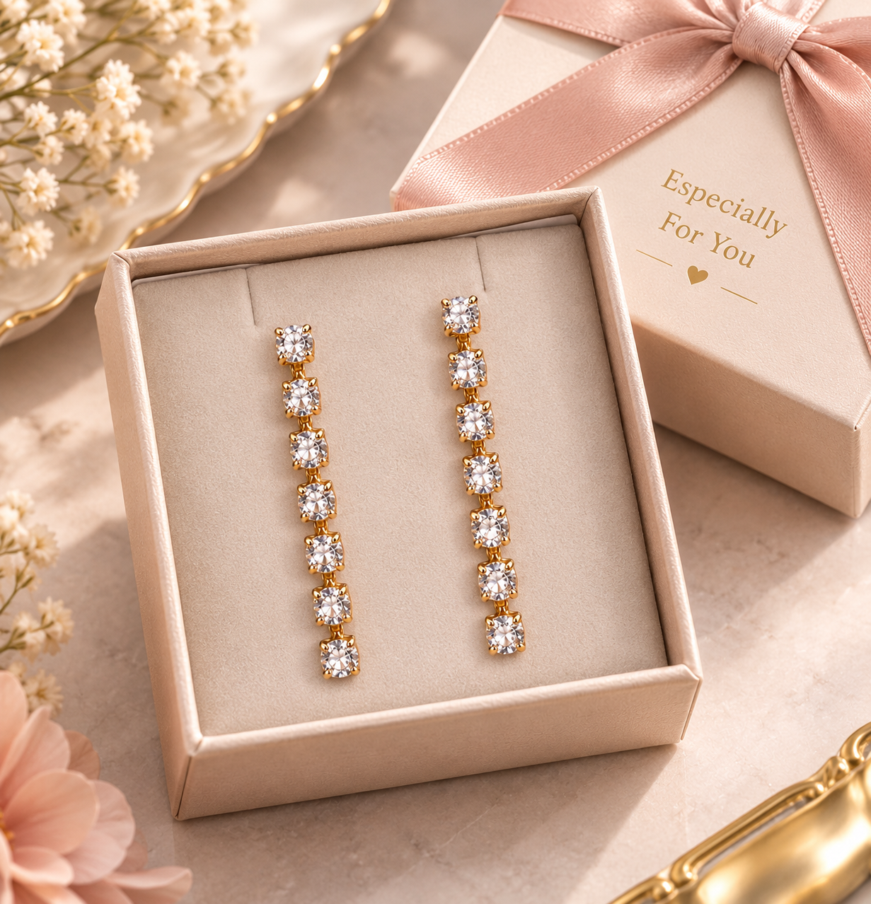 Gold Crystal Linear Drop Earrings
