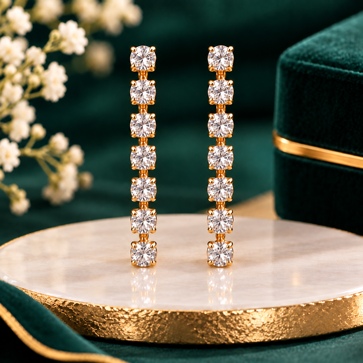 Gold Crystal Linear Drop Earrings