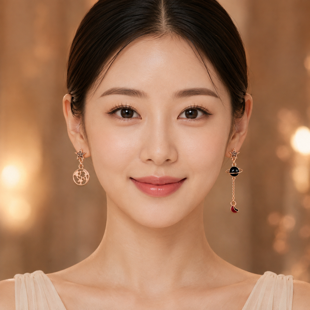 Celestial Star & Planet Asymmetrical Drop Earrings