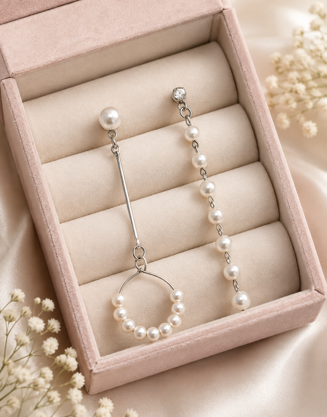 Pearl Mismatched Long Drop Earrings