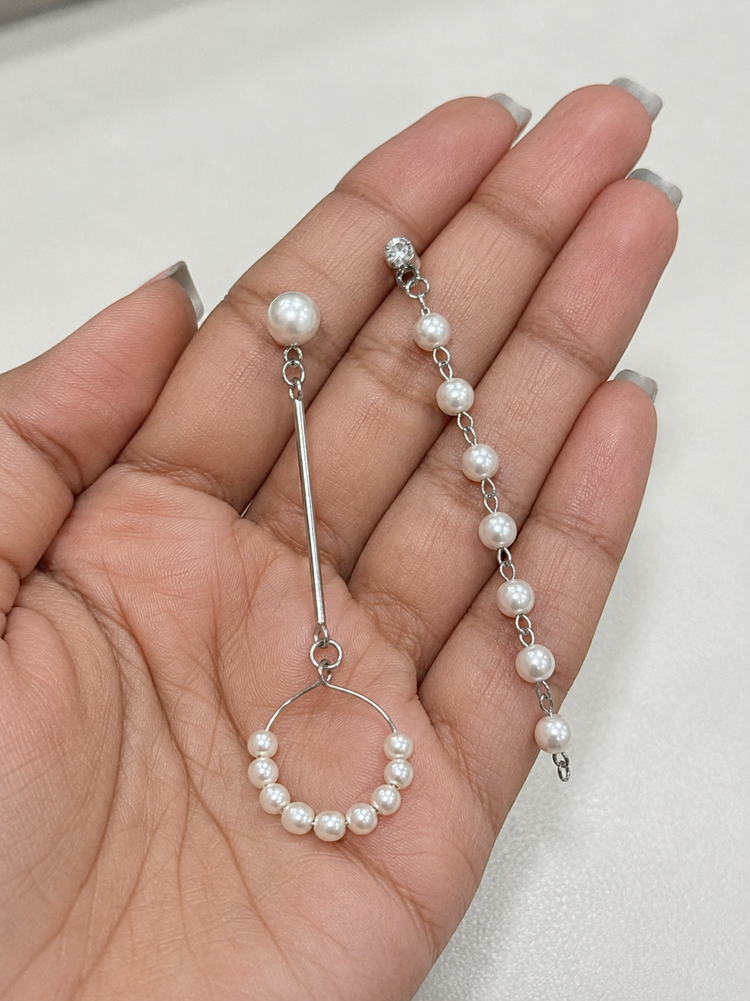 Pearl Mismatched Long Drop Earrings