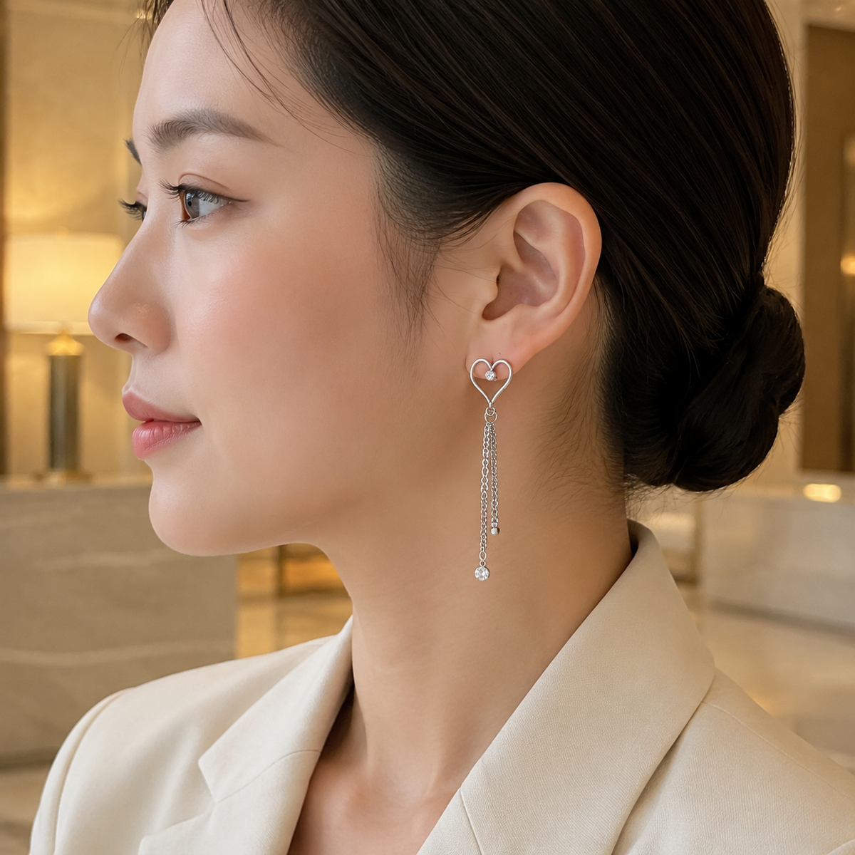 Silver-Tone Mismatched Heart & Crystal Drop Earrings