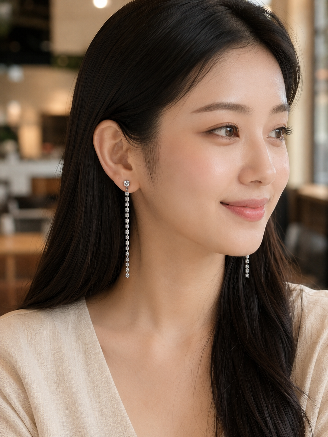 Crystal Rhinestone Long Drop Chain Earrings