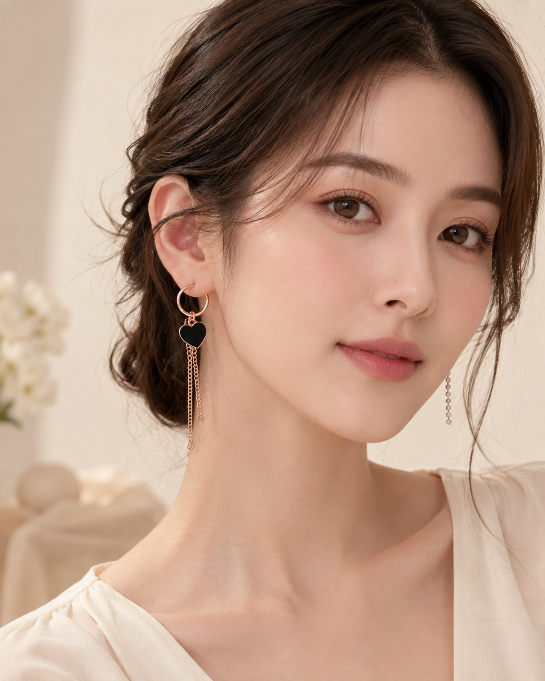 Black Heart & Crystal Mismatched Drop Earrings