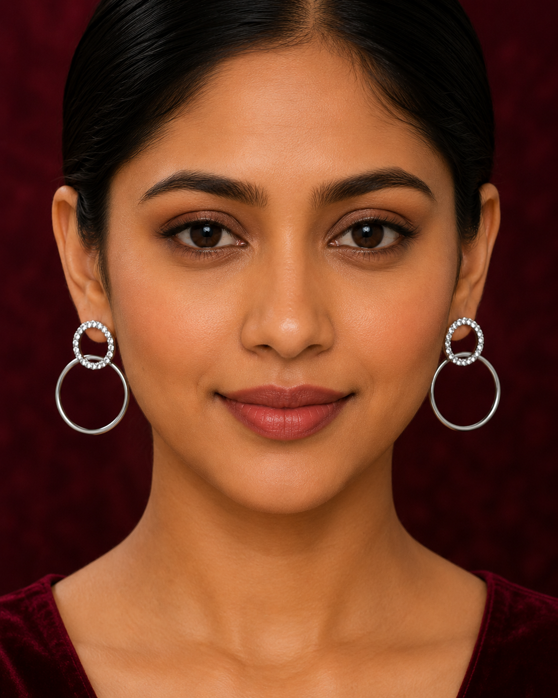 Double Circle Crystal Hoop Drop Earrings