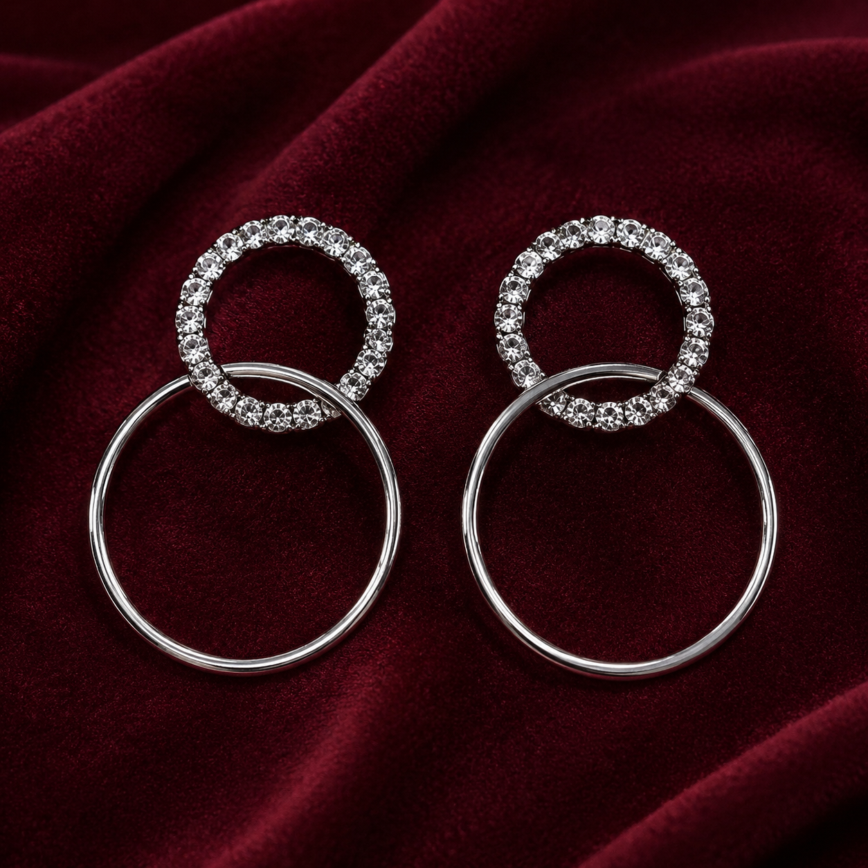 Double Circle Crystal Hoop Drop Earrings
