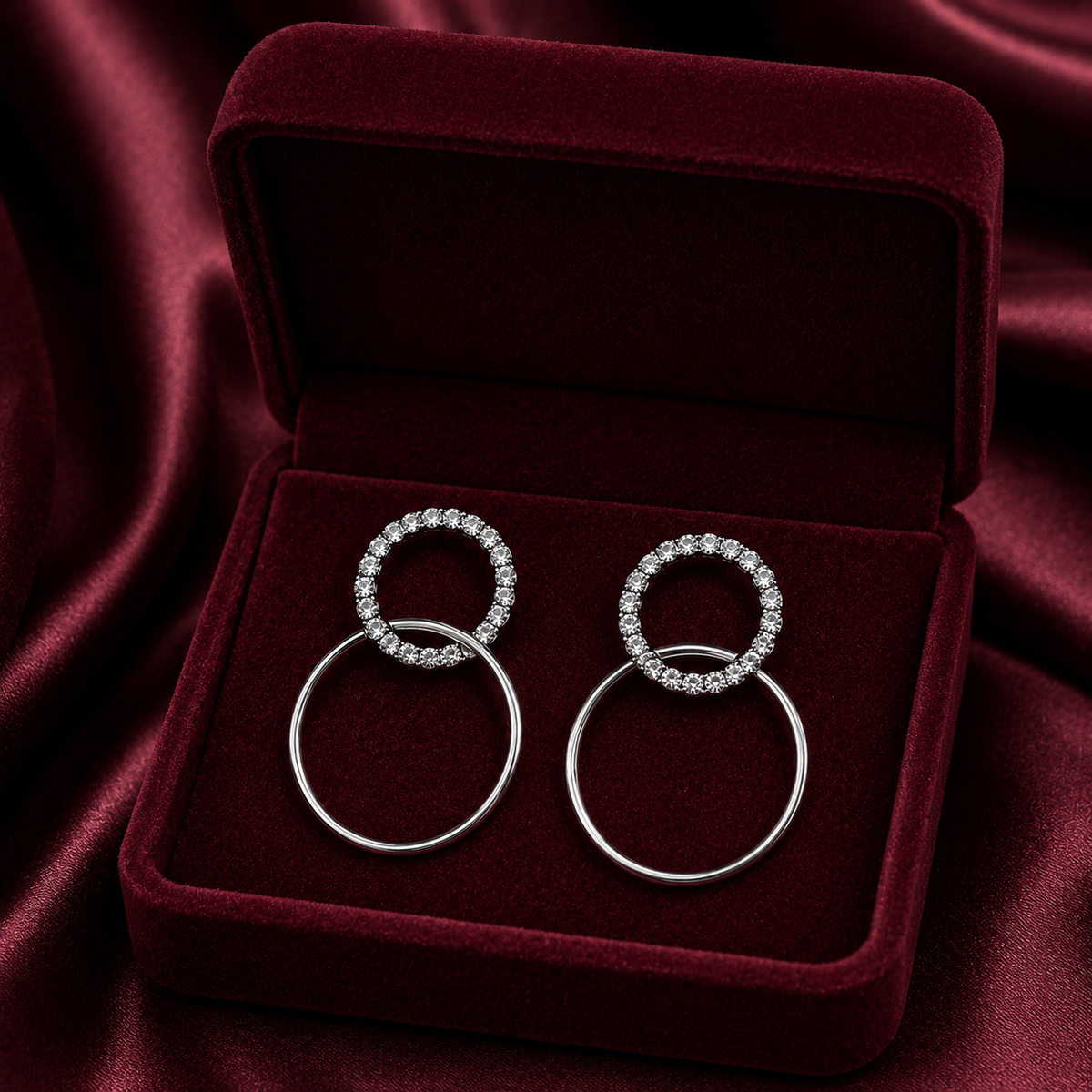 Double Circle Crystal Hoop Drop Earrings