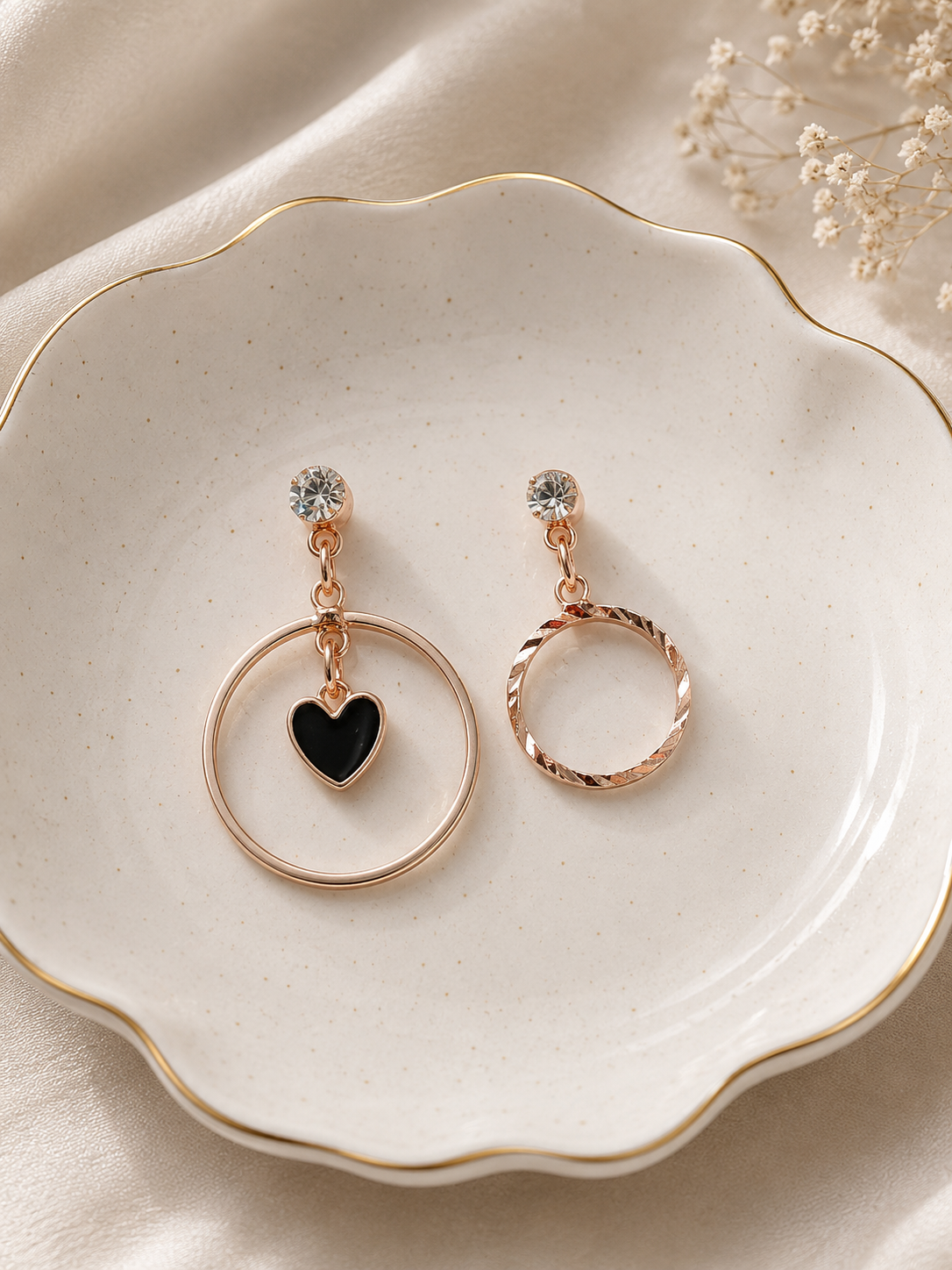 Black Heart & Hoop Mismatched Drop Earrings
