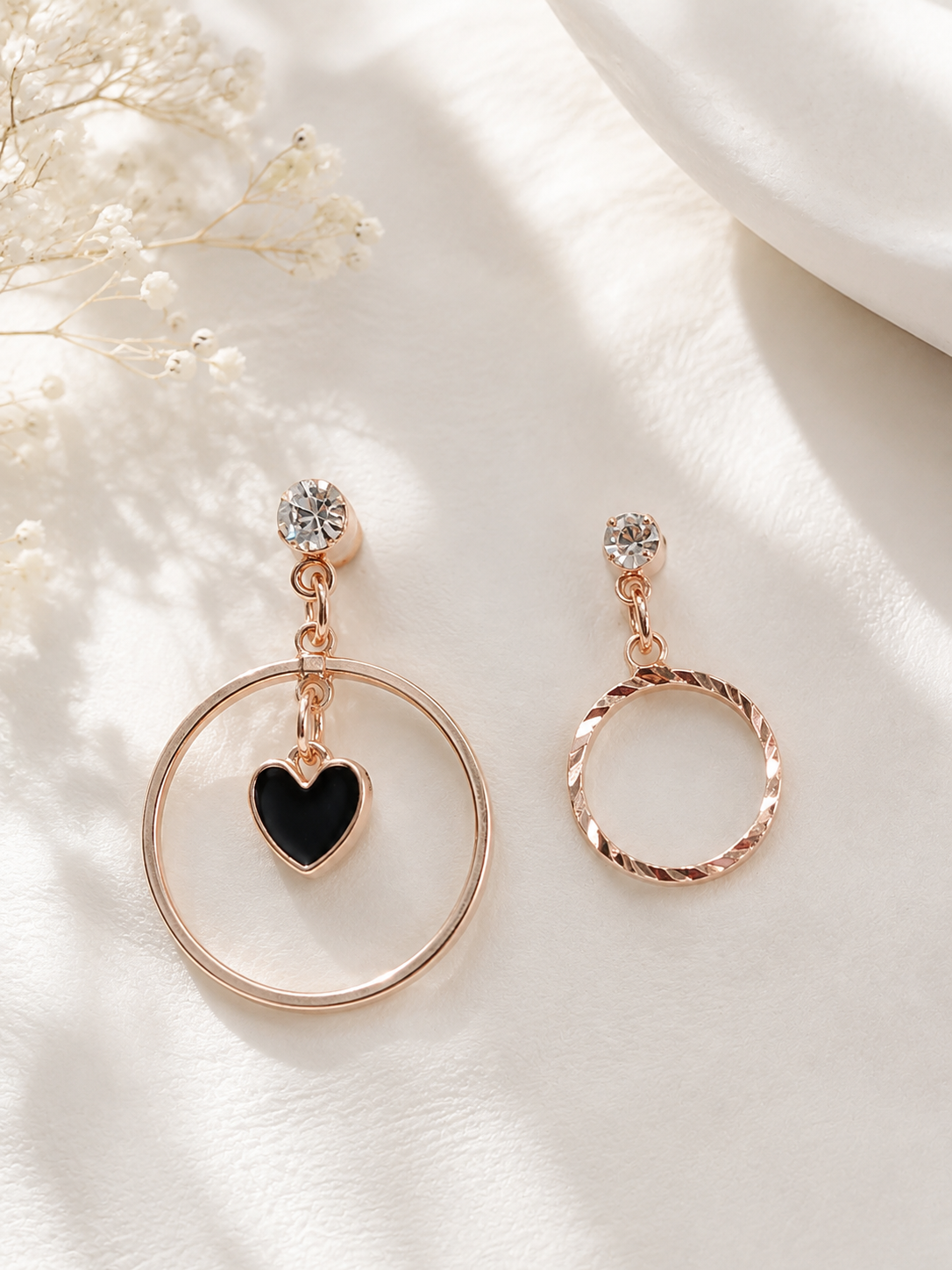 Black Heart & Hoop Mismatched Drop Earrings