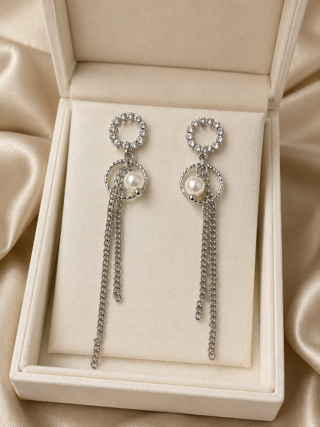 Pearl & Crystal Chain Drop Earrings