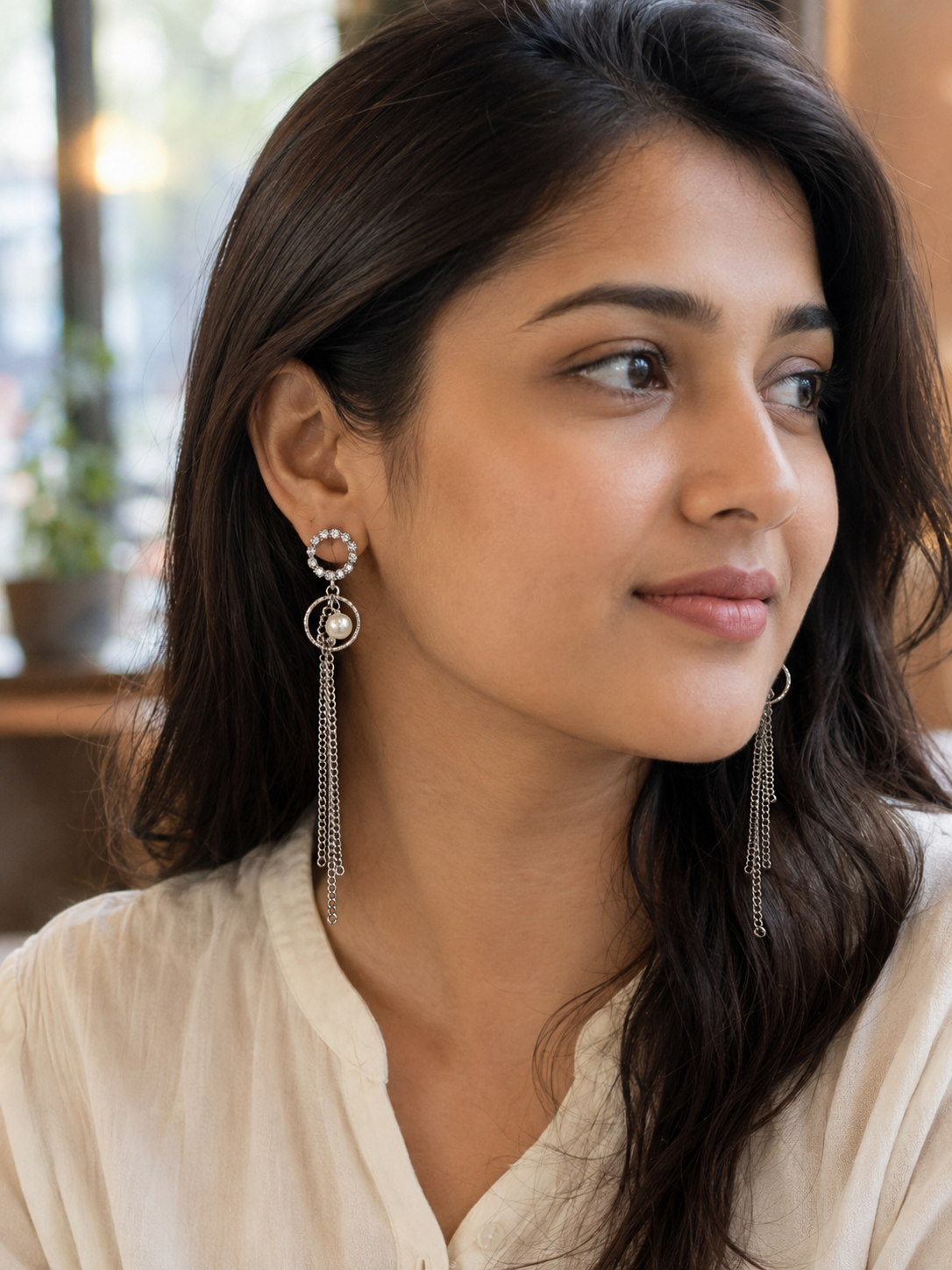 Pearl & Crystal Chain Drop Earrings