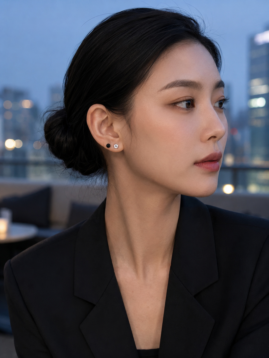 Black & Clear Crystal Round Stud Earrings – 2 Pairs Set