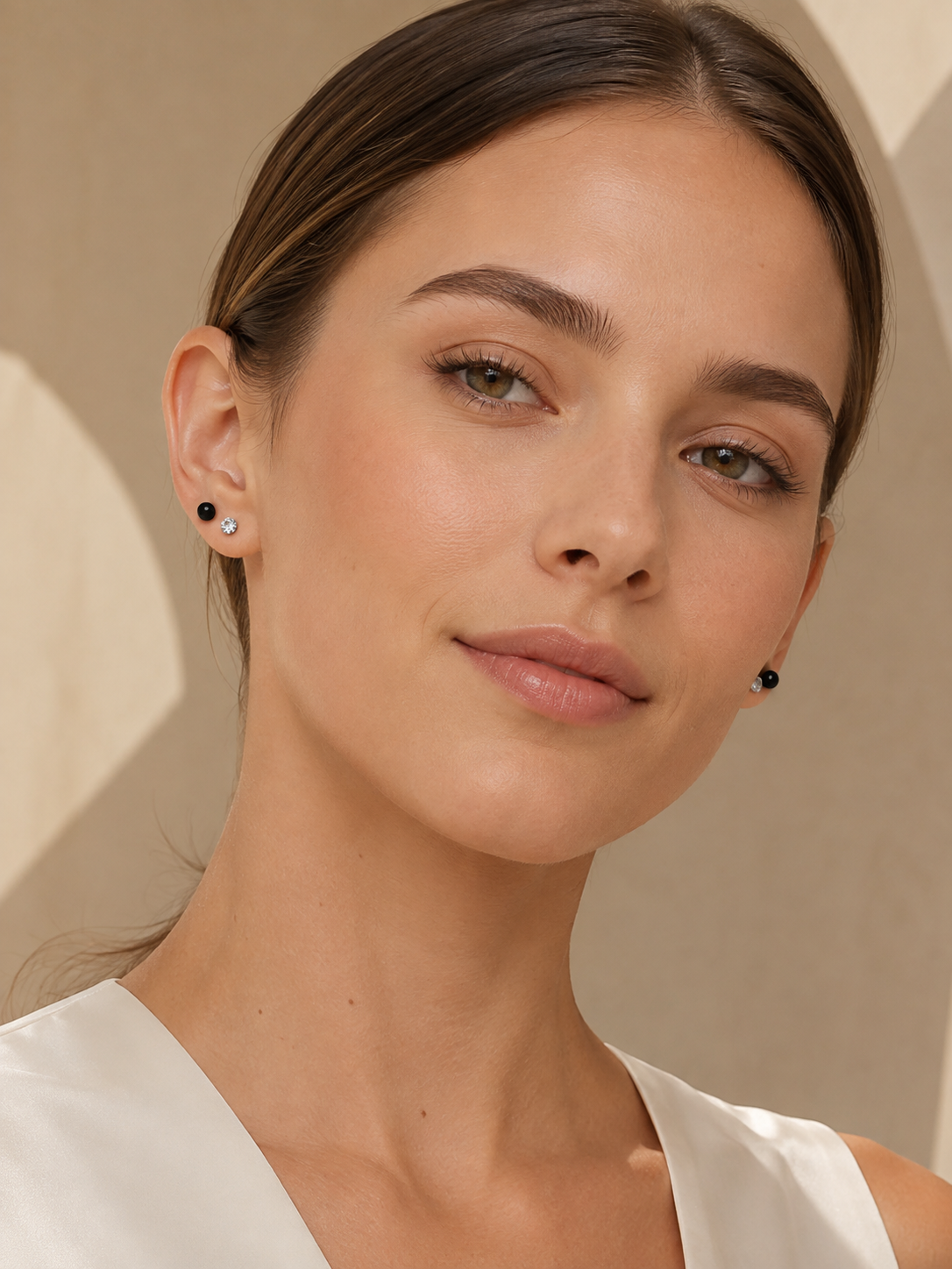 Black & Clear Crystal Round Stud Earrings – 2 Pairs Set