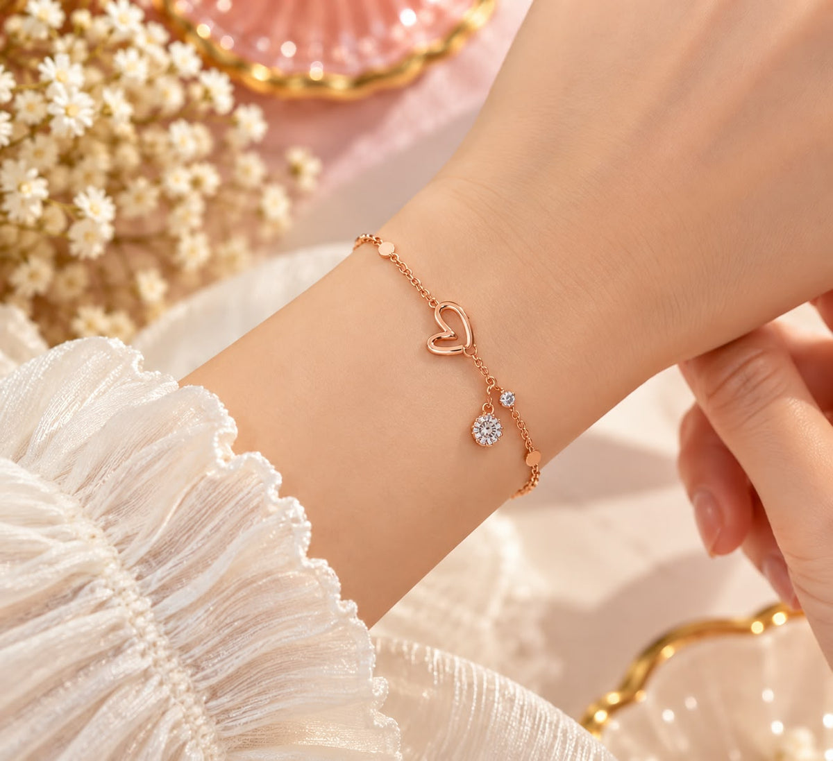 Rose Gold Crystal Heart Bracelet