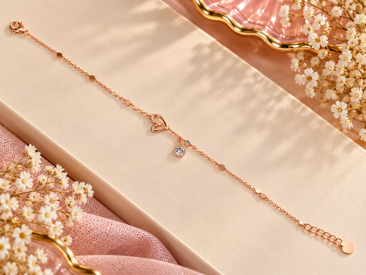 Rose Gold Crystal Heart Bracelet