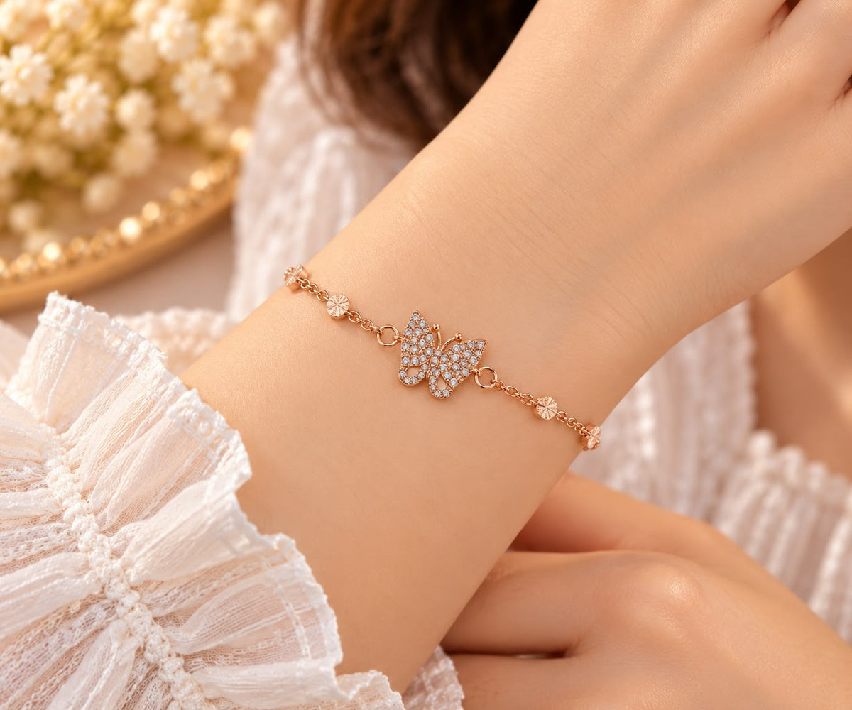 Rose Gold Crystal Butterfly Bracelet
