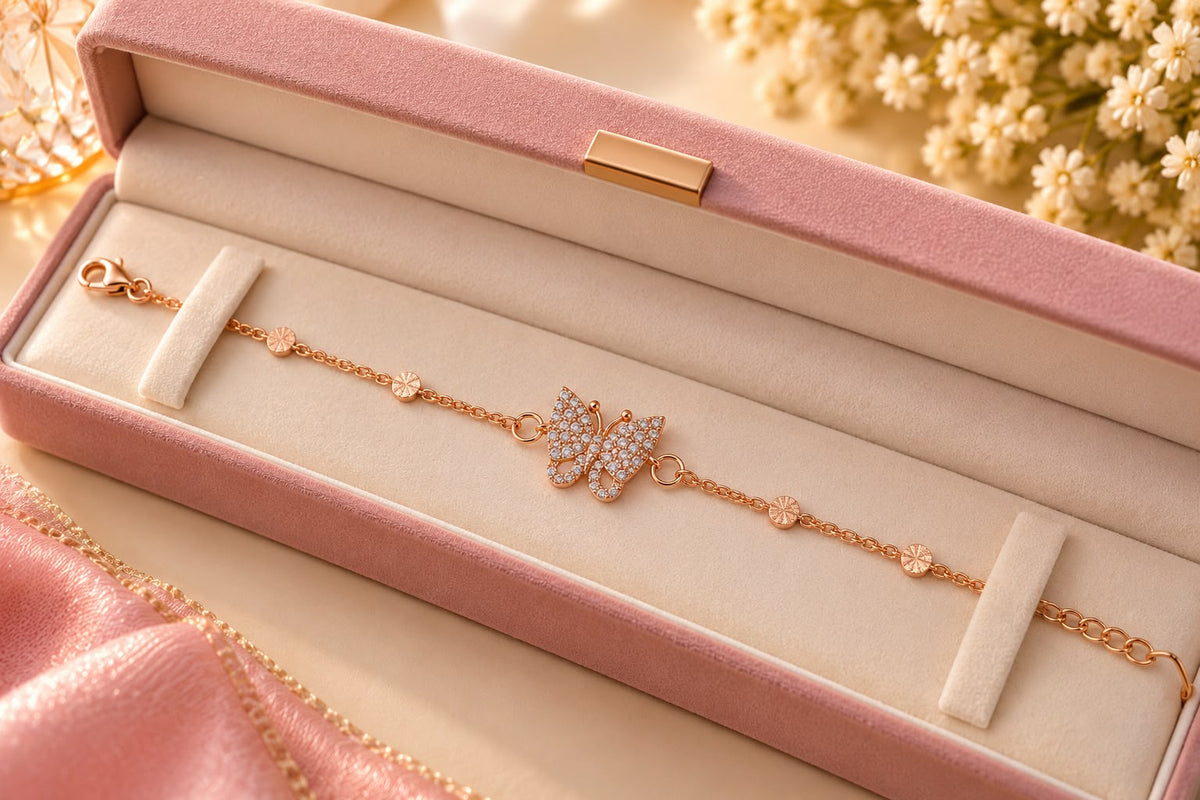 Rose Gold Crystal Butterfly Bracelet