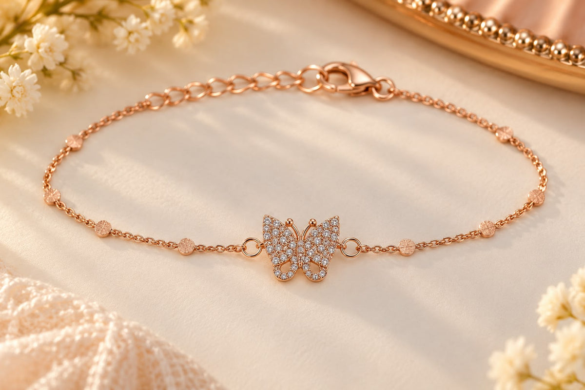 Rose Gold Crystal Butterfly Bracelet
