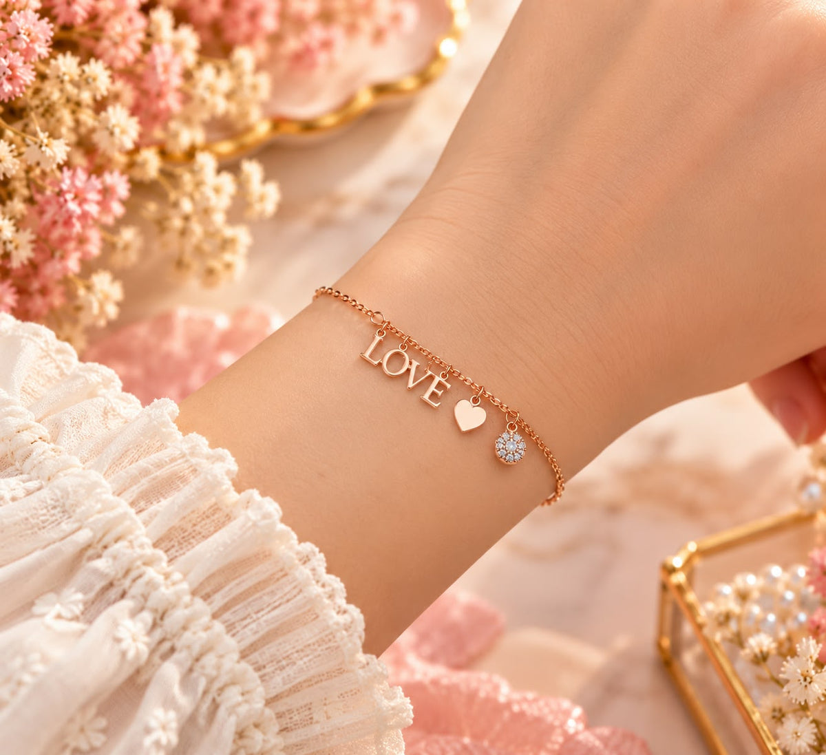 Rose Gold LOVE Charm Bracelet