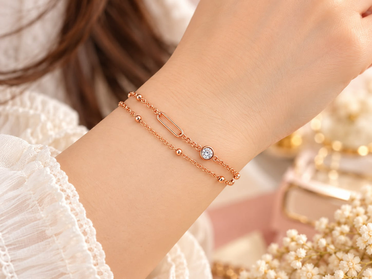Rose Gold Double Layer Crystal Bracelet