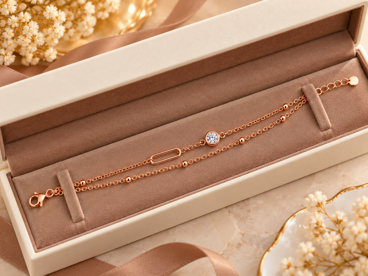 Rose Gold Double Layer Crystal Bracelet