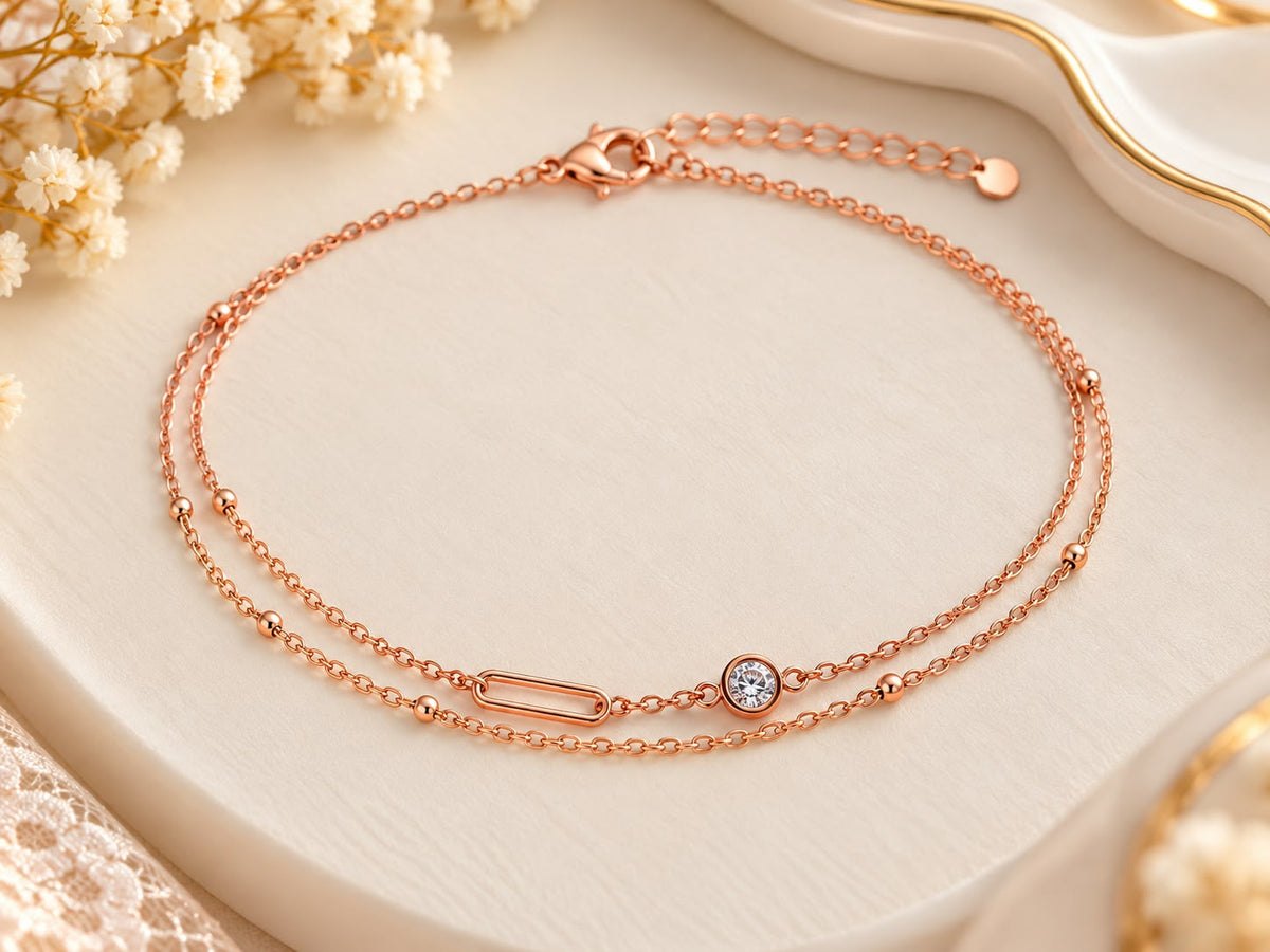 Rose Gold Double Layer Crystal Bracelet
