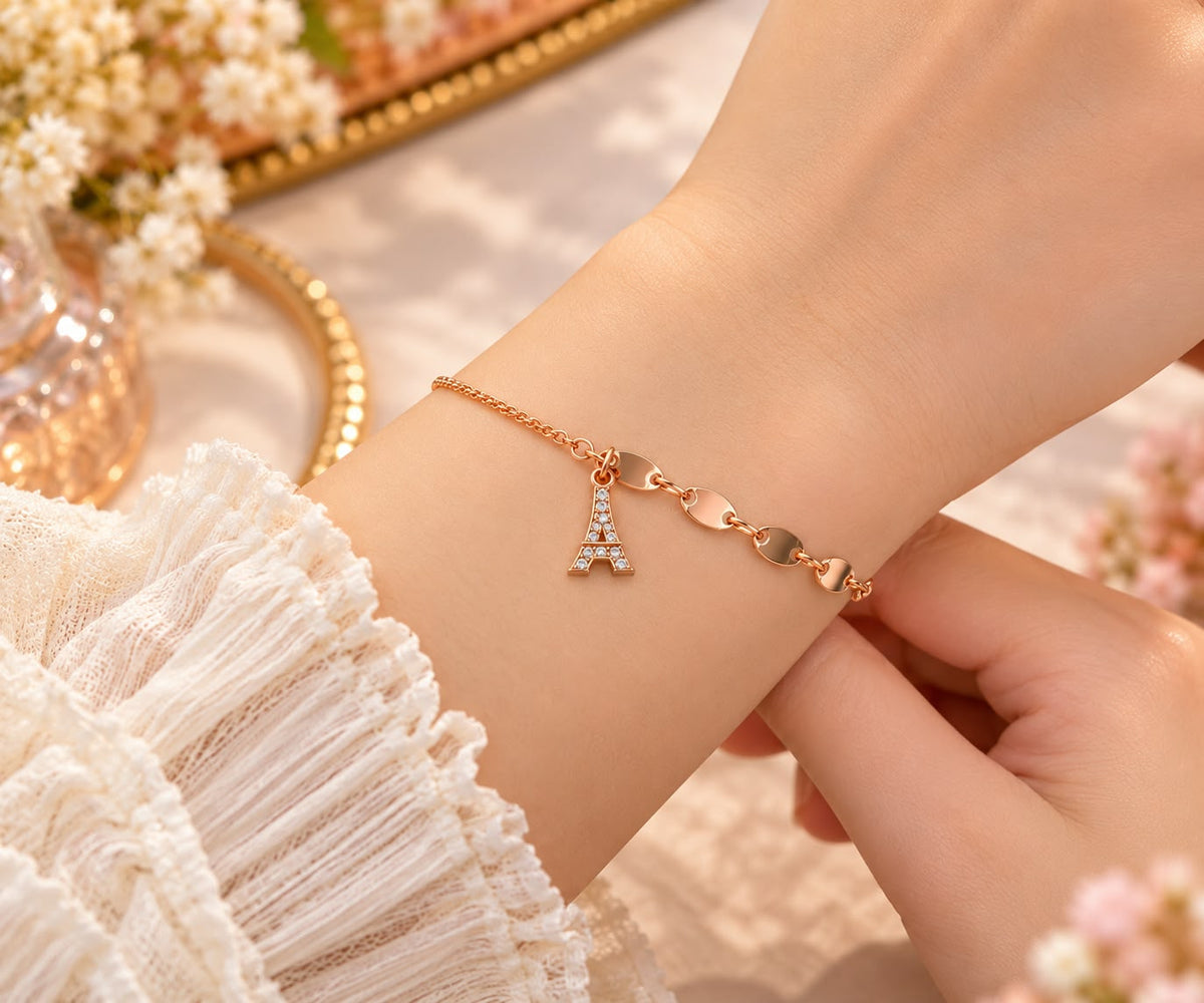 Rose Gold Eiffel Tower Charm Bracelet