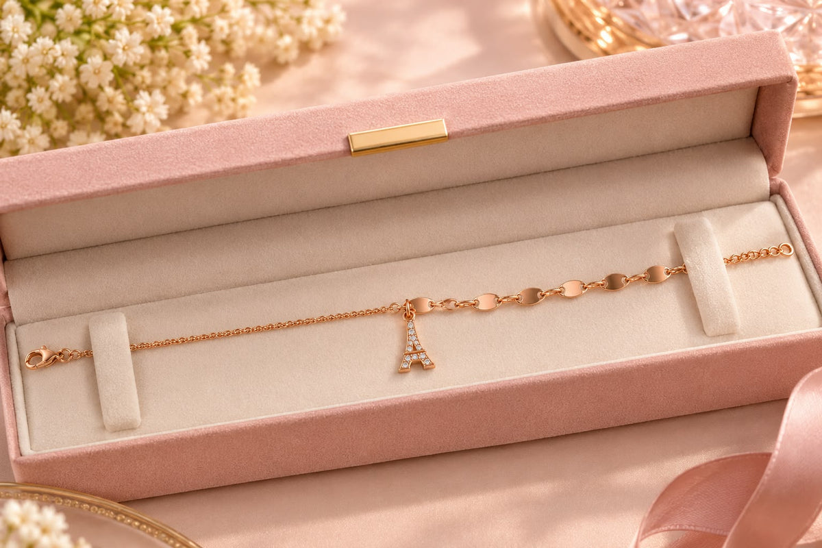 Rose Gold Eiffel Tower Charm Bracelet
