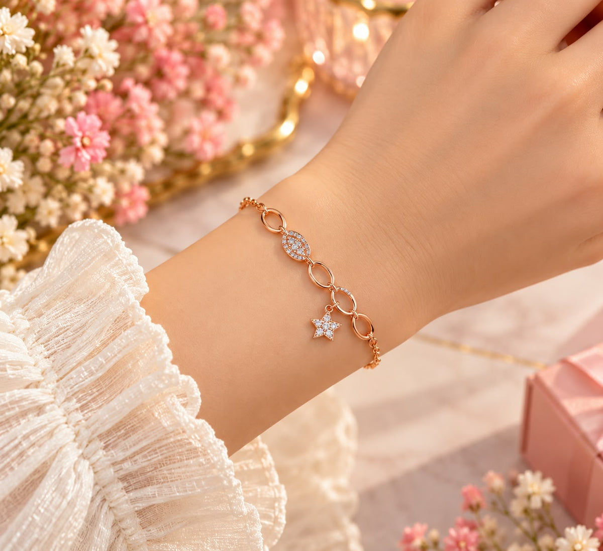 Rose Gold Crystal Star Charm Bracelet