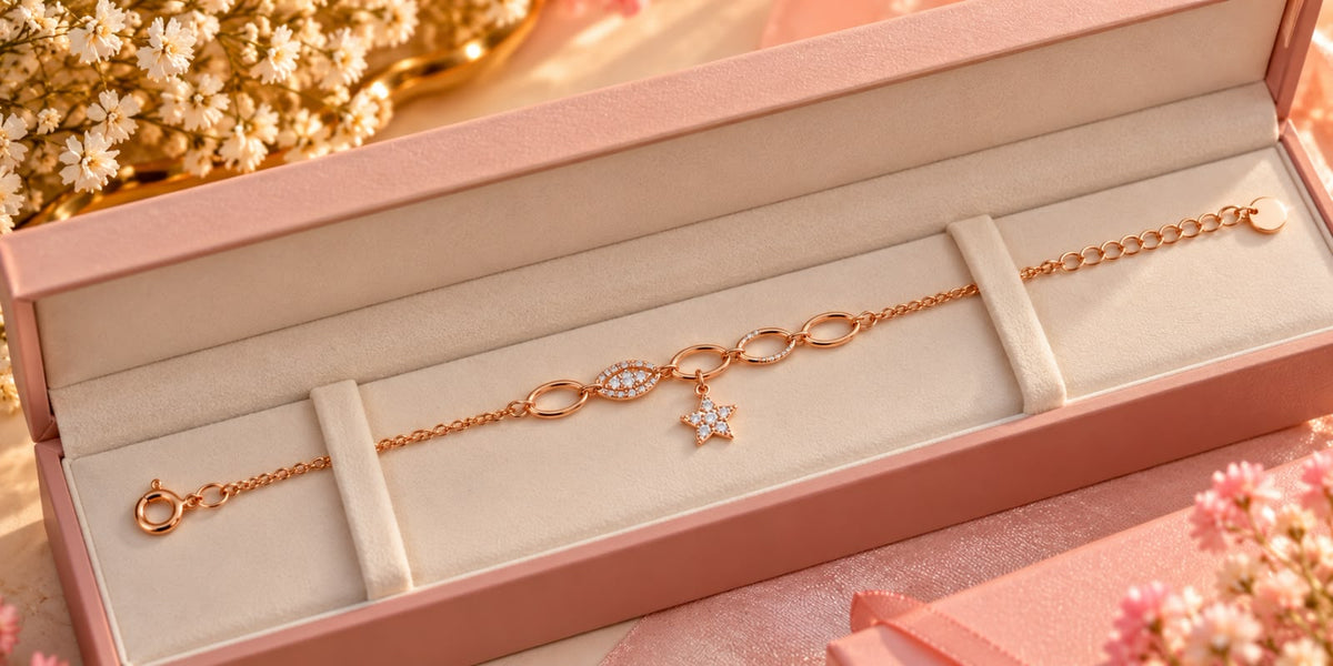Rose Gold Crystal Star Charm Bracelet