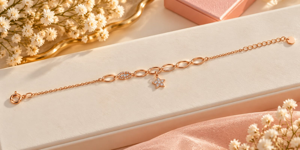 Rose Gold Crystal Star Charm Bracelet