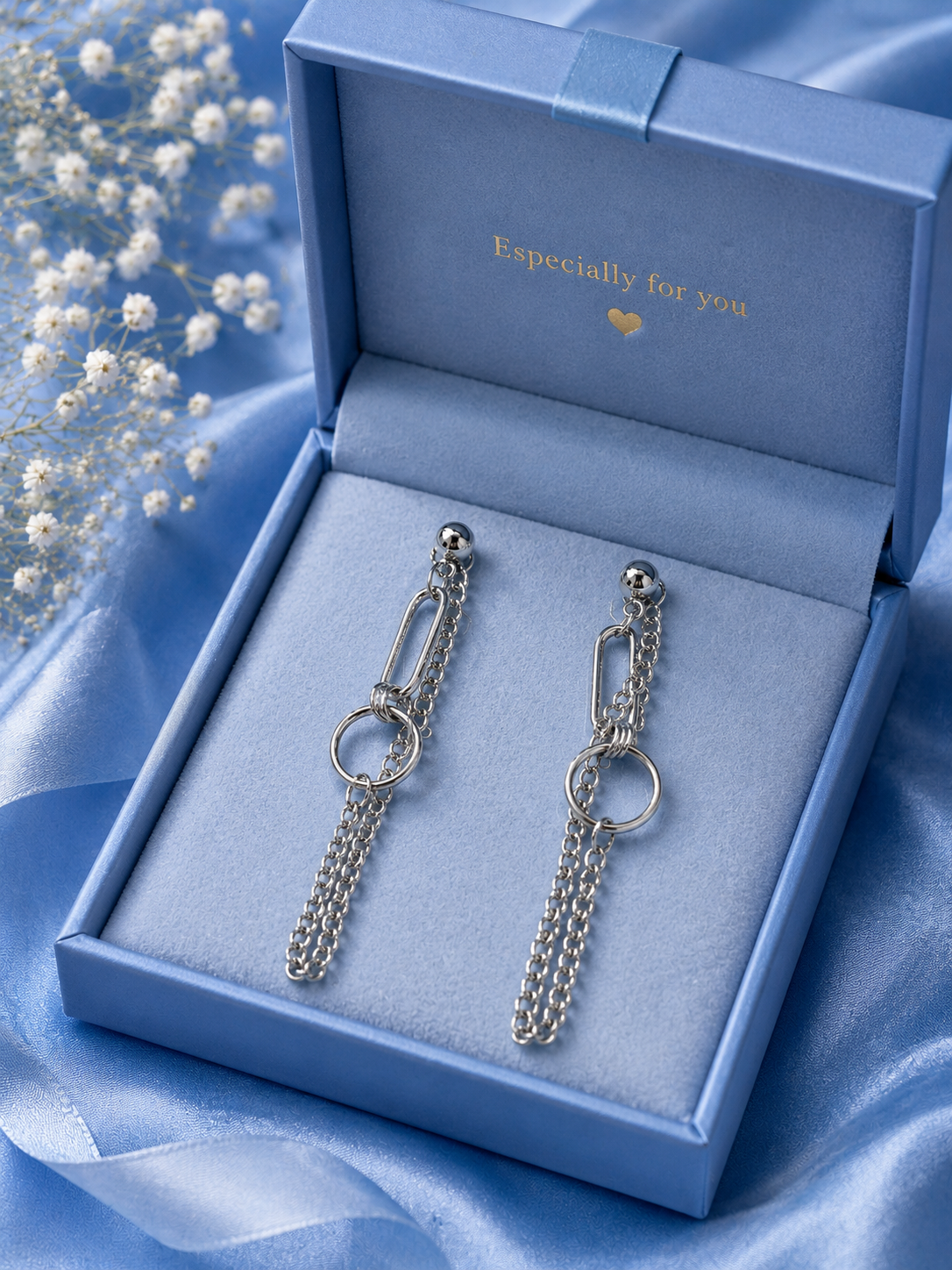 Silver Geometric Chain Drop Earrings