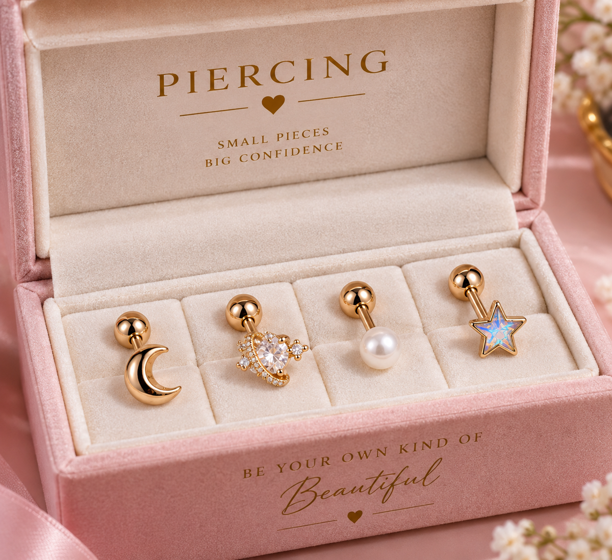 Rose Gold 4-Piece Piercing Stud Set