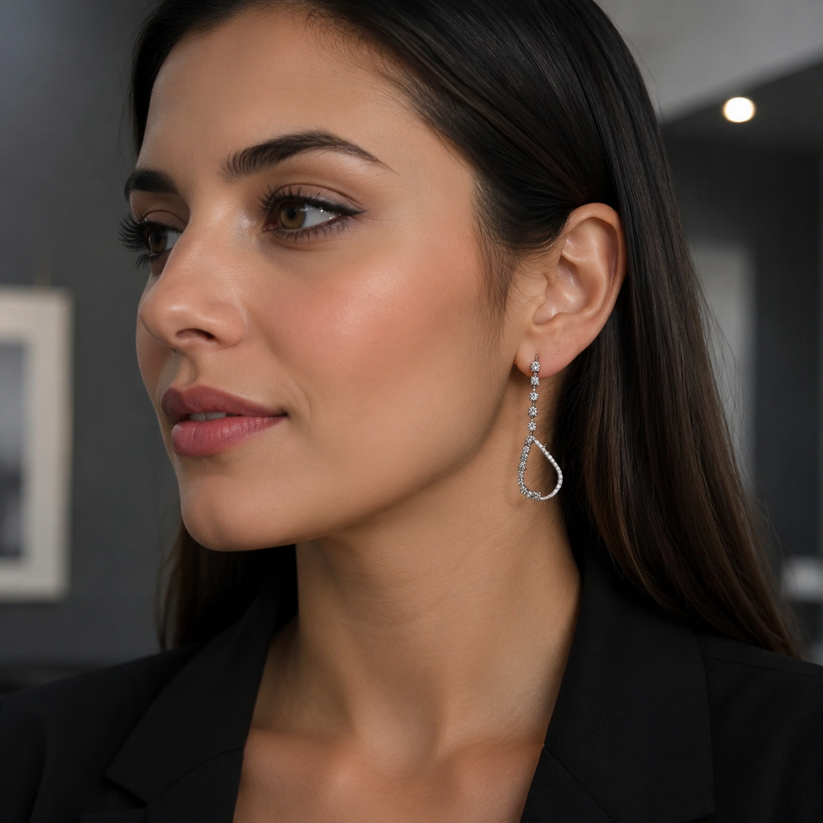 Silver-Tone Crystal Teardrop Drop Earrings
