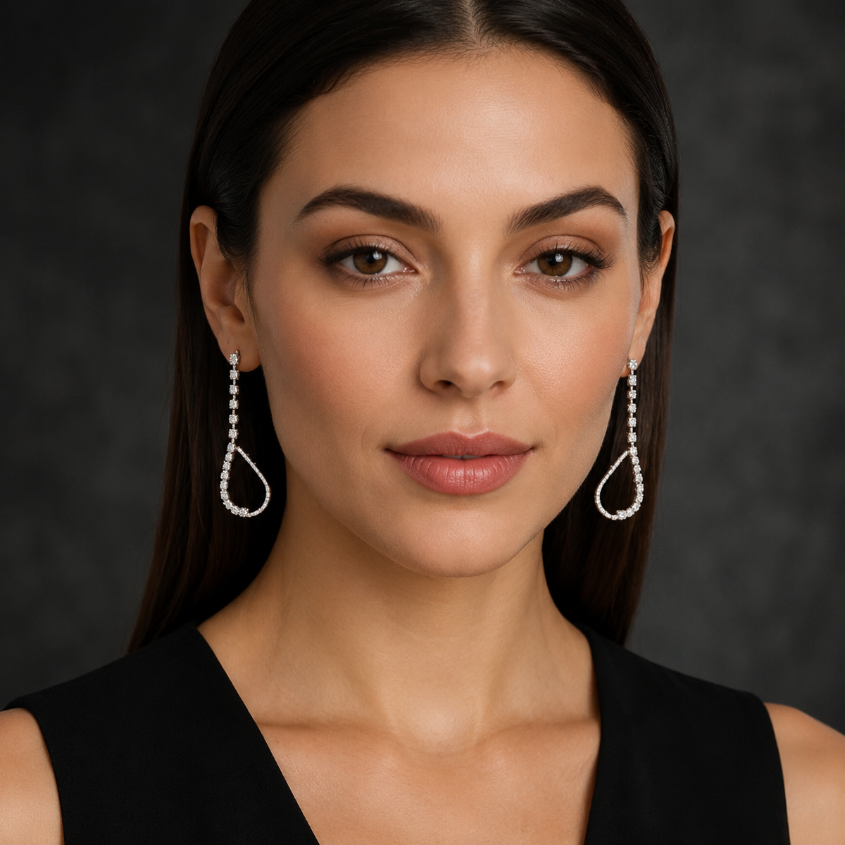 Silver-Tone Crystal Teardrop Drop Earrings