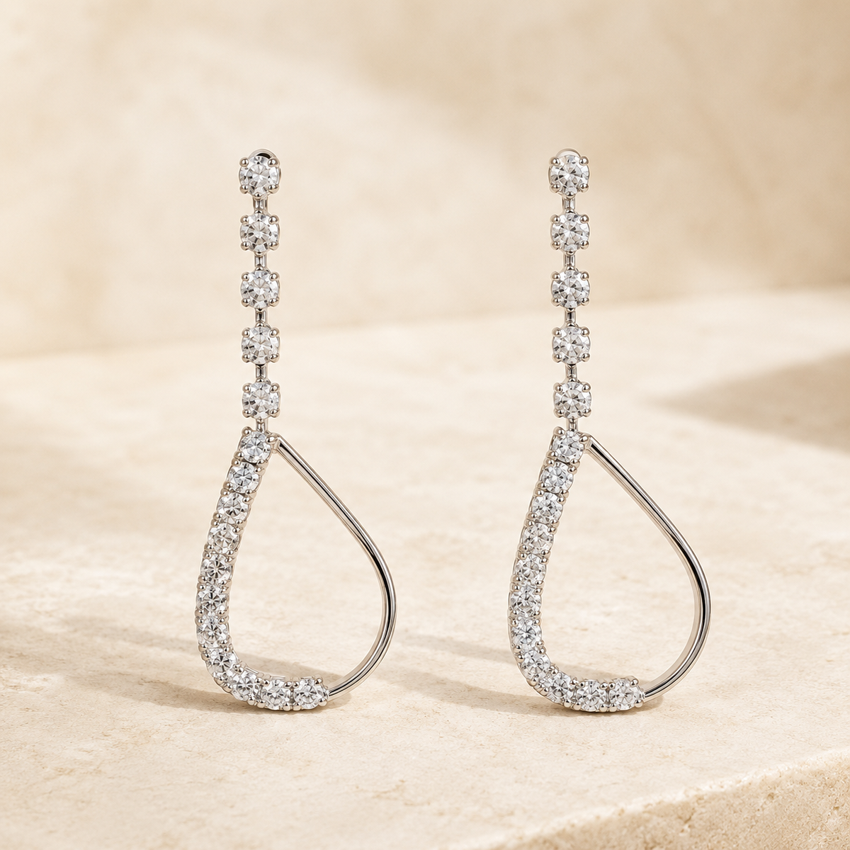Silver-Tone Crystal Teardrop Drop Earrings