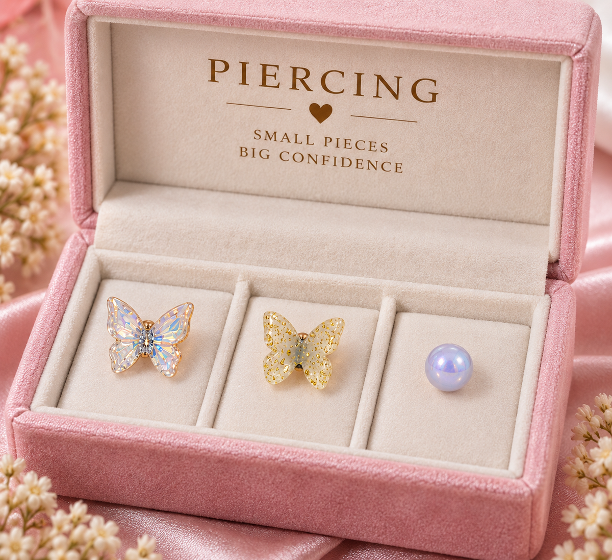 3-Piece Butterfly & Pearl Piercing Stud Set