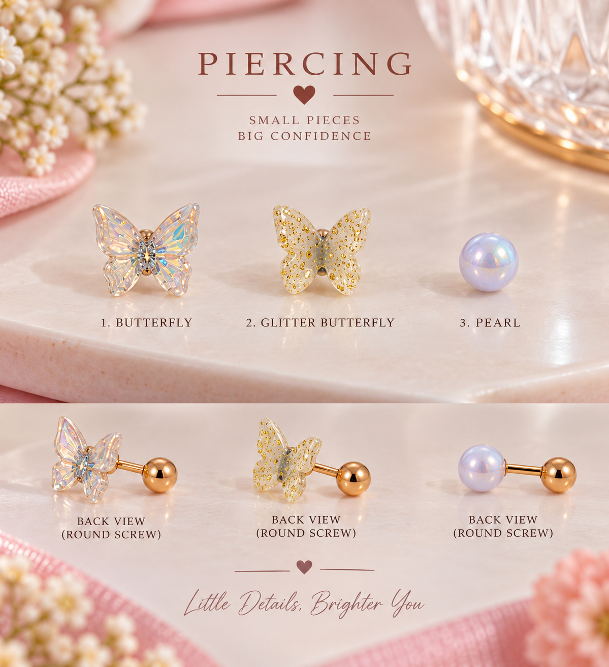 3-Piece Butterfly & Pearl Piercing Stud Set