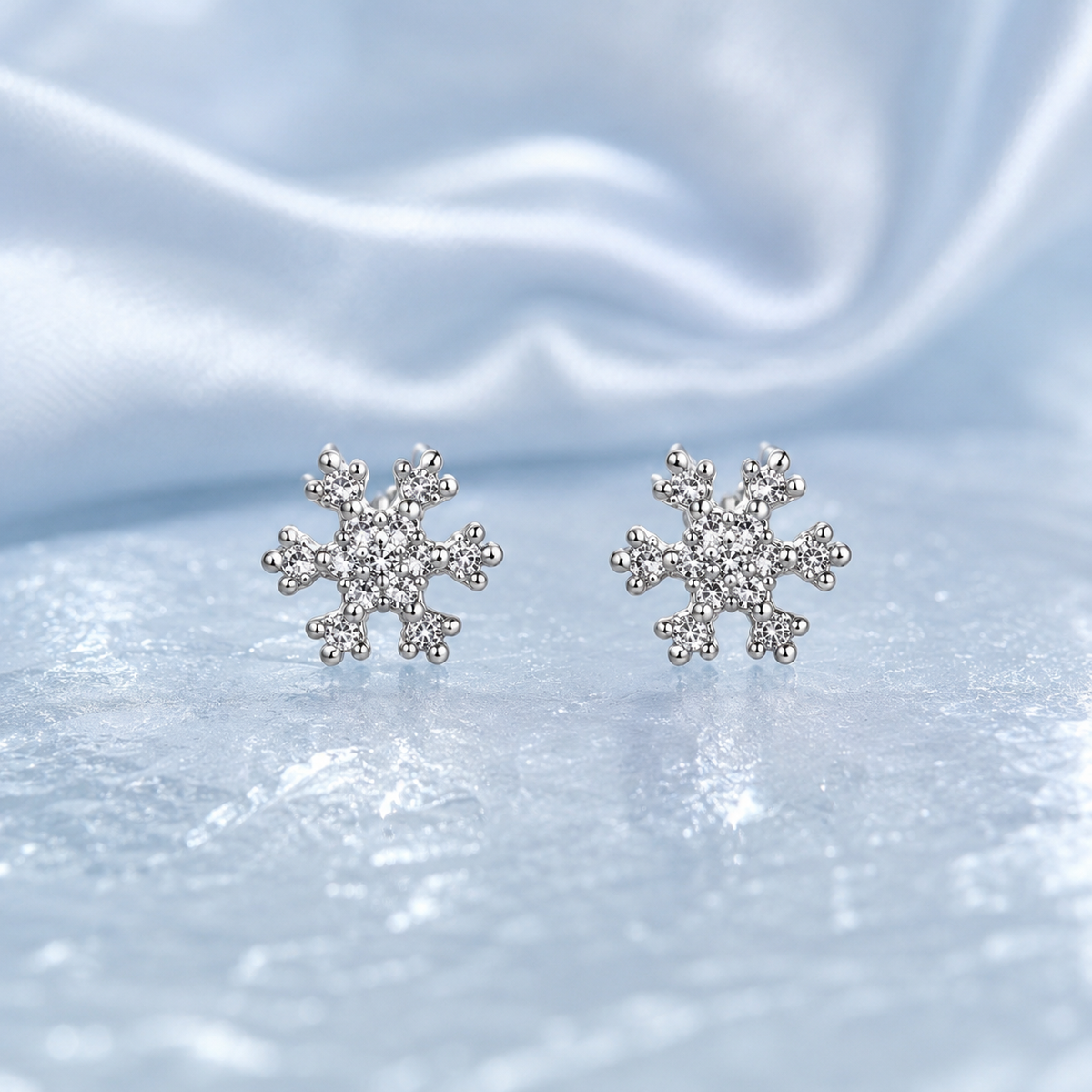 Silver Snowflake Crystal Stud Earrings