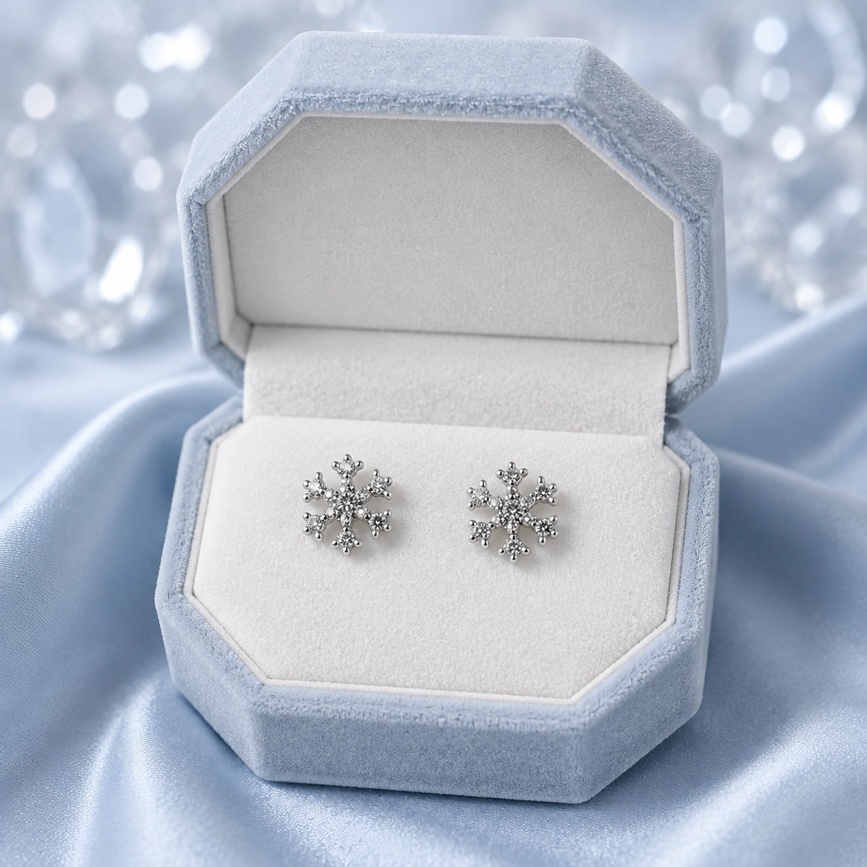 Silver Snowflake Crystal Stud Earrings
